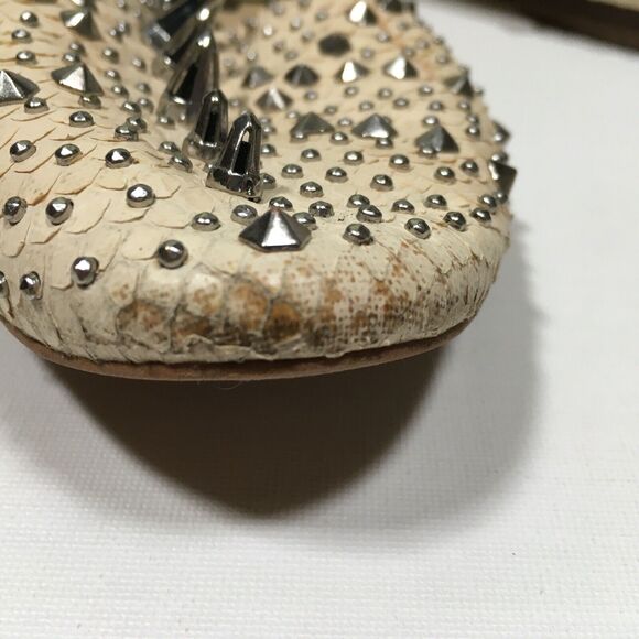 Sam Edelman Addy Spiked Studded Snake Embossed Leather Flats 9.5 Cream/Silver - Picture 5 of 12